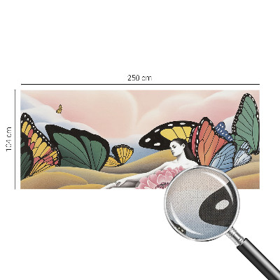 Peel and stick wallpaper mural with a butterfly meadow design