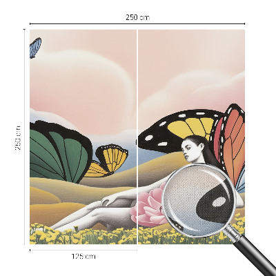 Peel and stick wallpaper mural with a butterfly meadow design