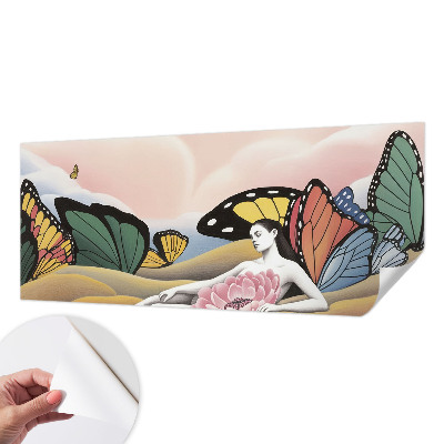 Peel and stick wallpaper mural with a butterfly meadow design