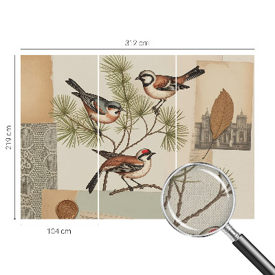 Self-adhesive photo wallpaper with a birds collage design