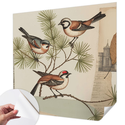 Self-adhesive photo wallpaper with a birds collage design