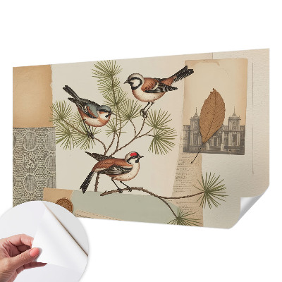 Self-adhesive photo wallpaper with a birds collage design