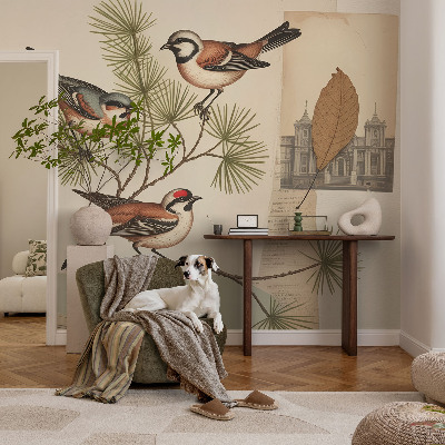 Self-adhesive photo wallpaper with a birds collage design