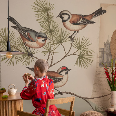 Self-adhesive photo wallpaper with a birds collage design