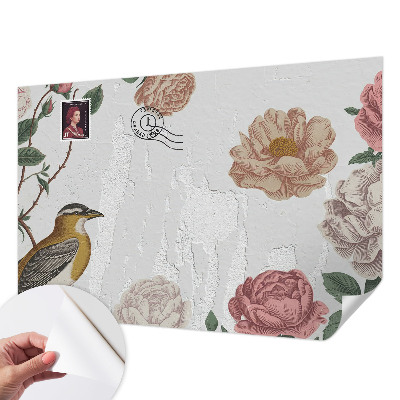 Stick-on wall mural with a vintage floral motif