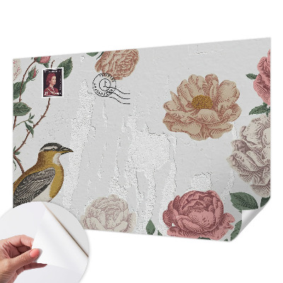 Stick-on wall mural with a vintage floral motif