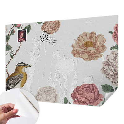 Stick-on wall mural with a vintage floral motif