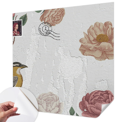Stick-on wall mural with a vintage floral motif