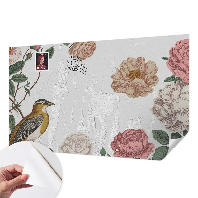 Stick-on wall mural with a vintage floral motif