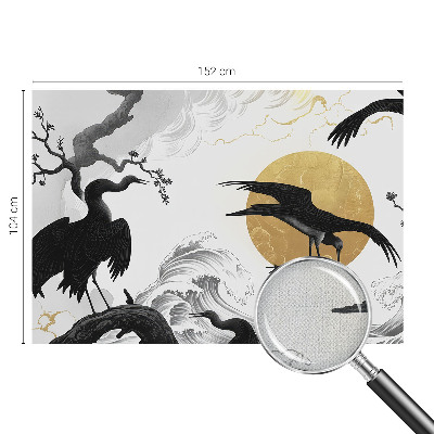 Removable wall mural wallpaper with a black cranes design