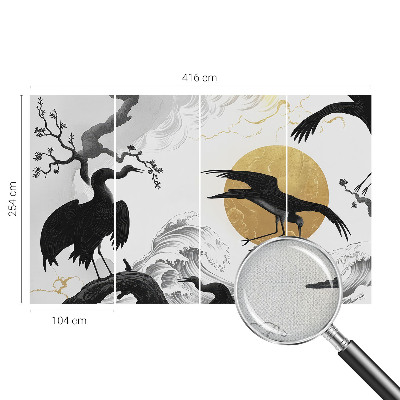 Removable wall mural wallpaper with a black cranes design