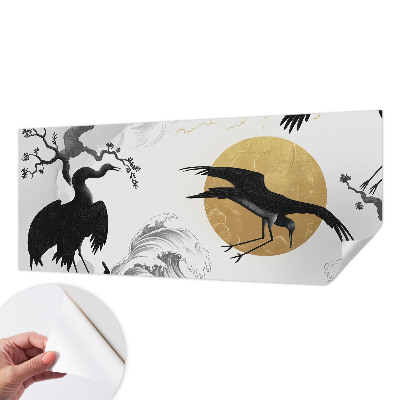 Removable wall mural wallpaper with a black cranes design