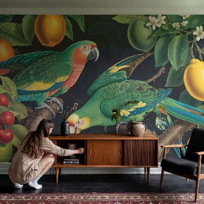 Removable wall mural with a tropical adventure design