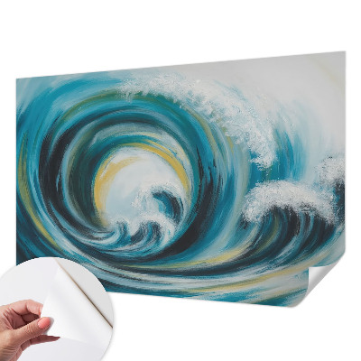 Peel and stick wall mural for bedroom featuring a sea wave design