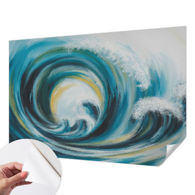 Peel and stick wall mural for bedroom featuring a sea wave design