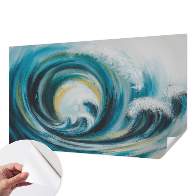 Peel and stick wall mural for bedroom featuring a sea wave design
