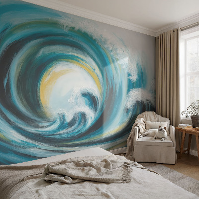 Peel and stick wall mural for bedroom featuring a sea wave design