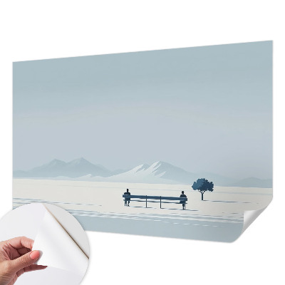 Nursery wall mural with a minimalist landscape design