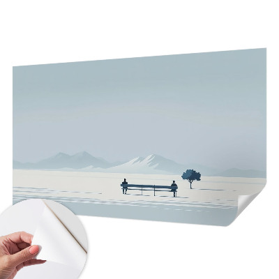 Nursery wall mural with a minimalist landscape design