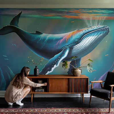 Baby room wall mural with a giant sea illustration