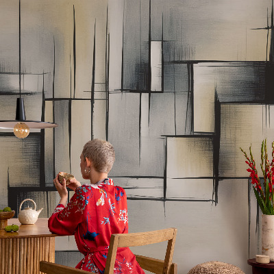 Children's wall mural with an abstract geometric design