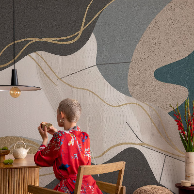 Nursery wall mural with abstract forms