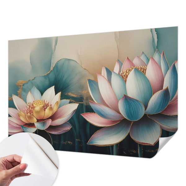 Peel and stick wall mural for living room featuring the Lotuses of Harmony design