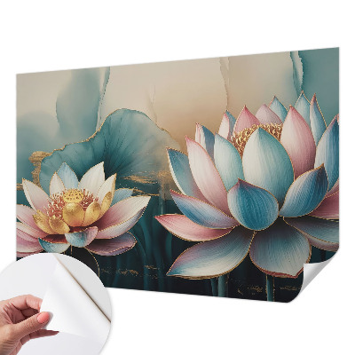 Peel and stick wall mural for living room featuring the Lotuses of Harmony design