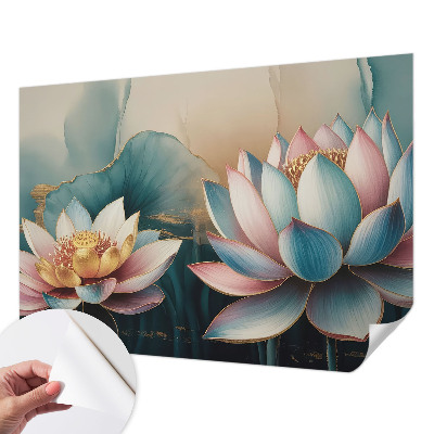 Peel and stick wall mural for living room featuring the Lotuses of Harmony design