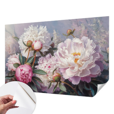 Peel and stick wall mural for bedroom Peony bouquet