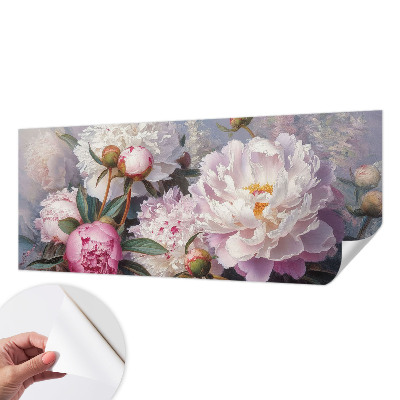 Peel and stick wall mural featuring a peony bouquet design for bedroom walls