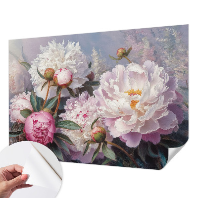 Peel and stick wall mural featuring a peony bouquet design for bedroom walls