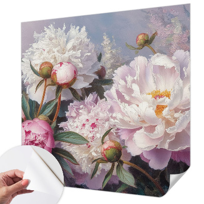 Peel and stick wall mural featuring a peony bouquet design for bedroom walls