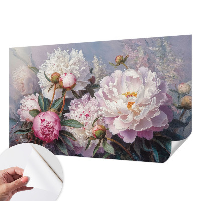 Peel and stick wall mural featuring a peony bouquet design for bedroom walls