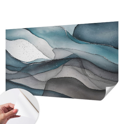 3D photo wallpaper mural with a colorful waves design
