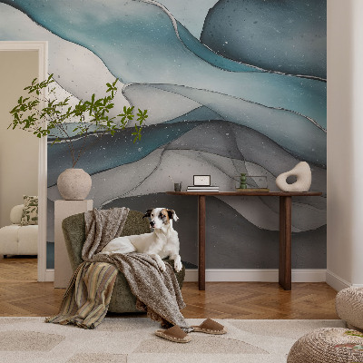 3D photo wallpaper mural with a colorful waves design