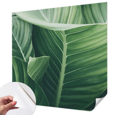 Peel and stick wallpaper mural with a green peace-inspired design