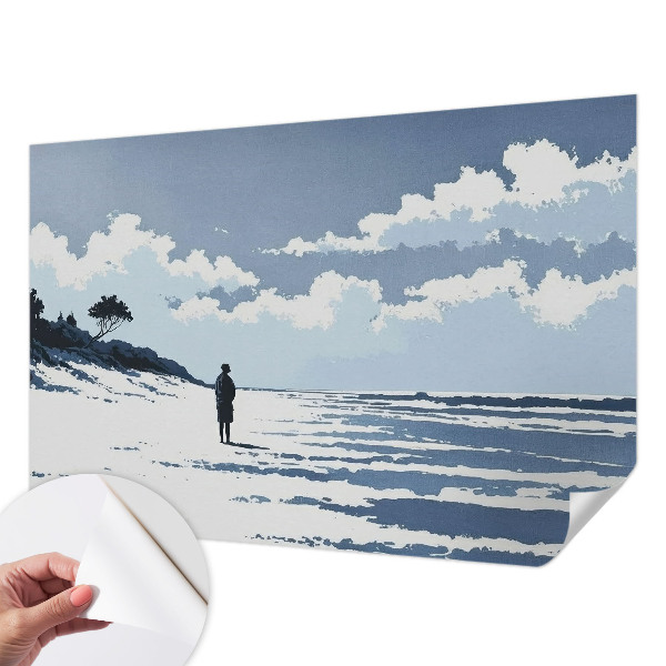 Removable wall mural wallpaper with a serene beach design