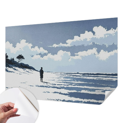Removable wall mural wallpaper with a serene beach design