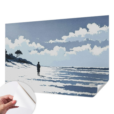 Removable wall mural wallpaper with a serene beach design