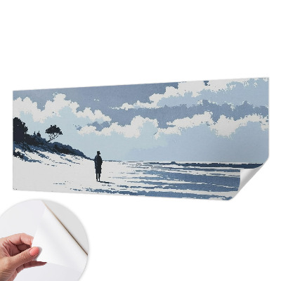 Removable wall mural wallpaper with a serene beach design