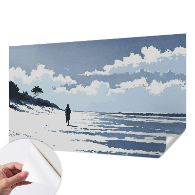 Removable wall mural wallpaper with a serene beach design
