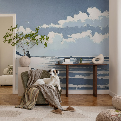 Removable wall mural wallpaper with a serene beach design