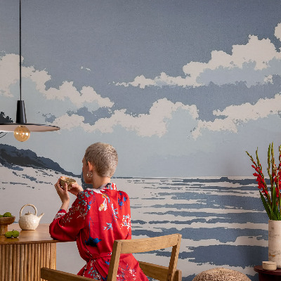 Removable wall mural wallpaper with a serene beach design