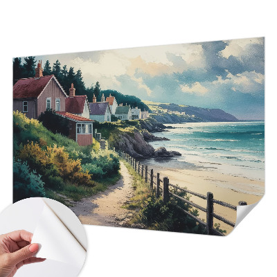 Peel and stick wall mural for bedroom featuring cliff houses