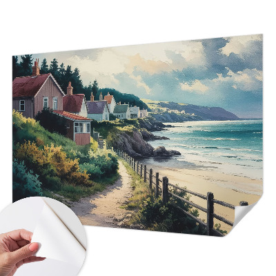 Peel and stick wall mural for bedroom featuring cliff houses