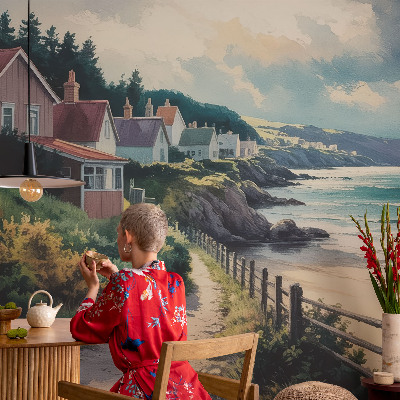 Peel and stick wall mural for bedroom featuring cliff houses