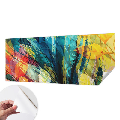 Peel and stick wall mural with an abstract leaves design for a bedroom