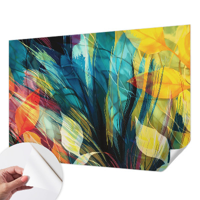 Peel and stick wall mural with an abstract leaves design for a bedroom