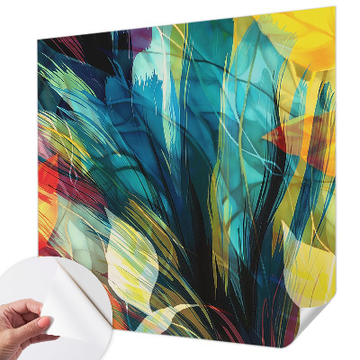 Peel and stick wall mural with an abstract leaves design for a bedroom